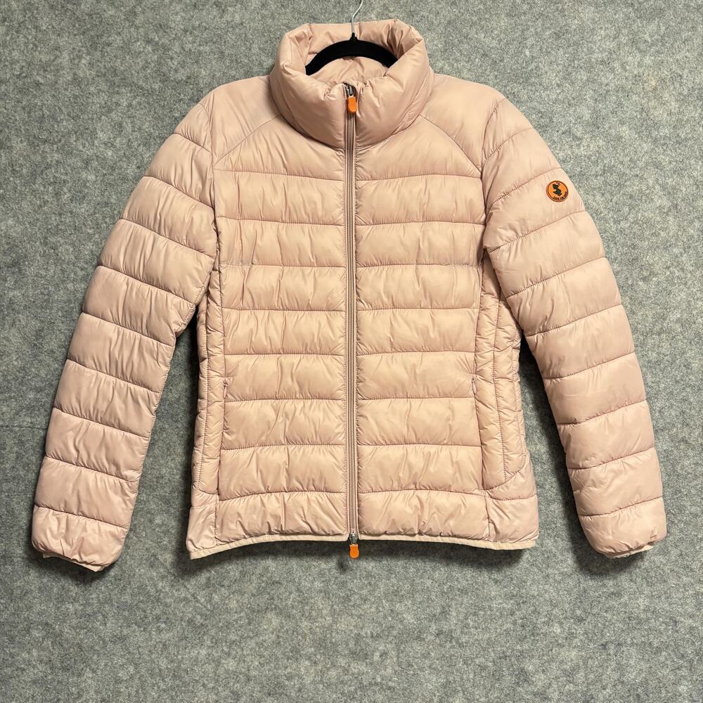 Save The Duck Jacket Womens Size 2 Pink Ultra Light Quilted Puffer Zip Packable